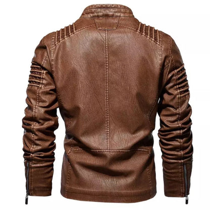 Chaqueta Hombre de Cuero con Cremallera y Bolsillos