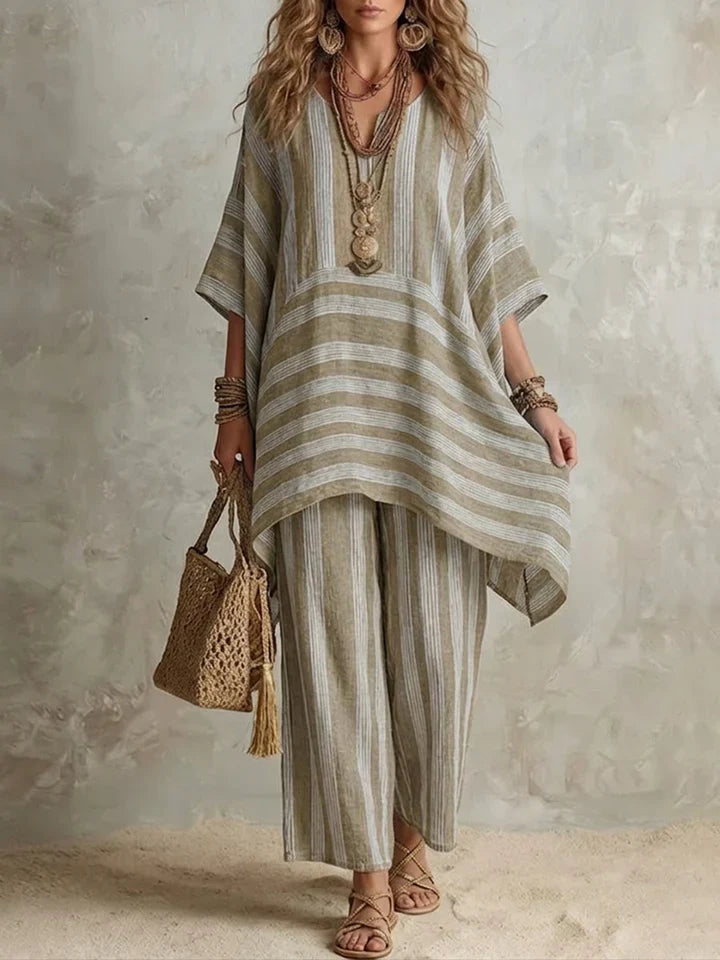 Conjunto Mujer Holgado de Rayas Elegante