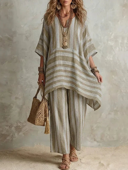 Conjunto Mujer Holgado de Rayas Elegante