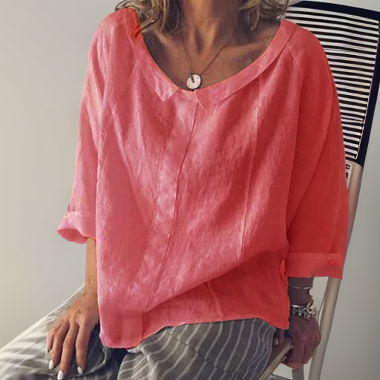 Blusa Mujer Holgada Manga Larga Escote en V