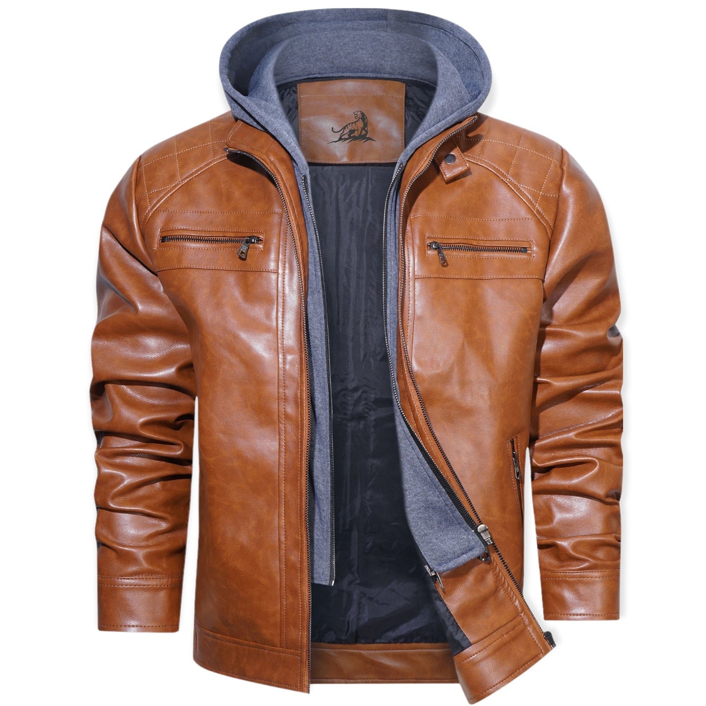 Chaqueta Hombre de Cuero Exterior con Capucha
