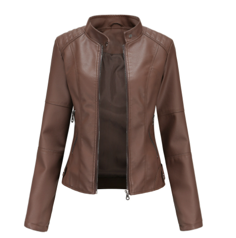 Chaqueta Biker Mujer de Cuero Sintético Cremallera Cuello Solapa
