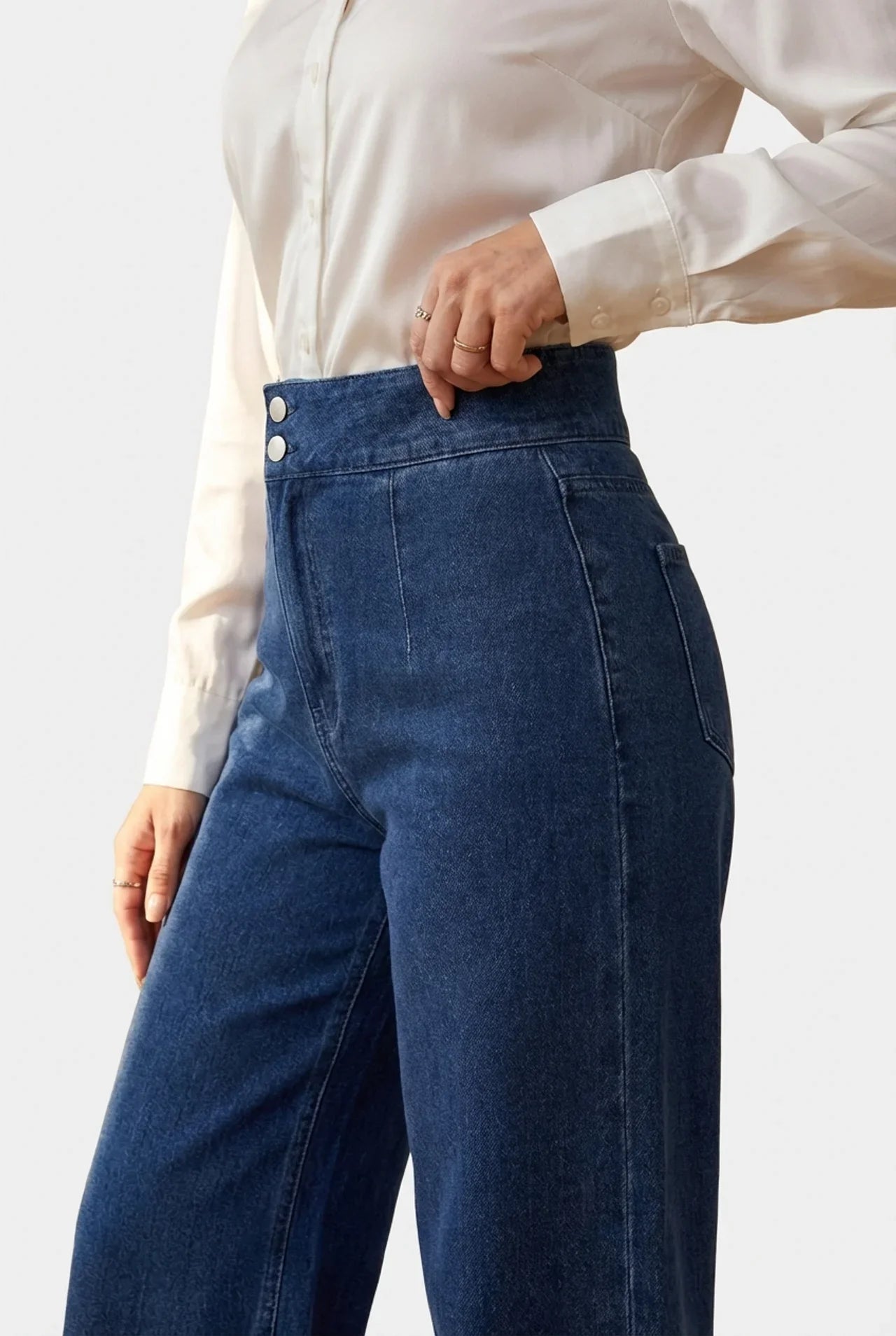 Pantalones Vaqueros Mujer Tiro Alto Corte Ancho