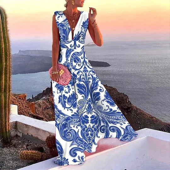 Vestido maxi mujer sin mangas escote en V estampado floral