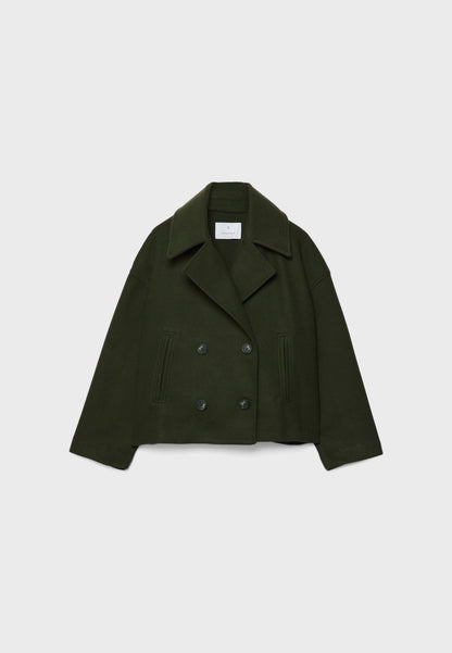 Chaqueta corta mujer de lana cruzada cuello solapa doble botonadura