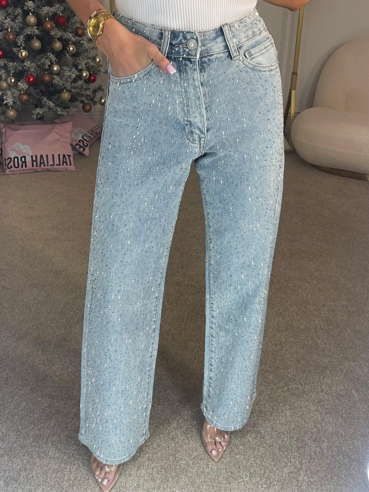 Pantalones Vaqueros Mujer Brillantes Ajuste Slim