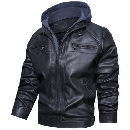 Chaqueta Hombre de Cuero Exterior con Capucha