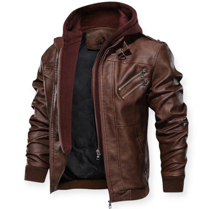 Chaqueta hombre de cuero con capucha y cremallera - Mavetta