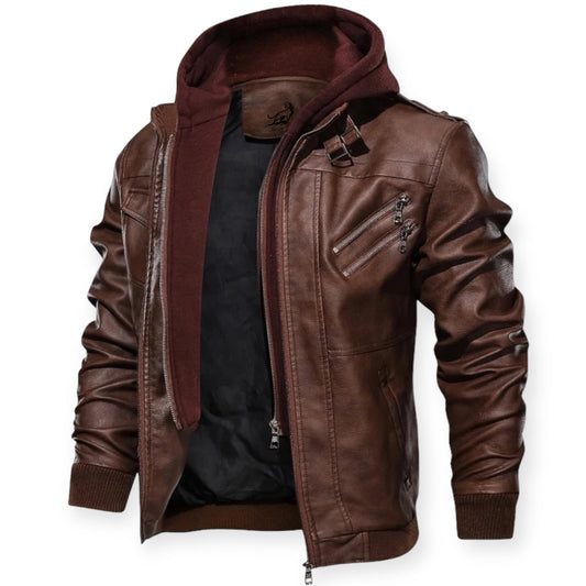 Chaqueta hombre de cuero con capucha y cremallera - Mavetta