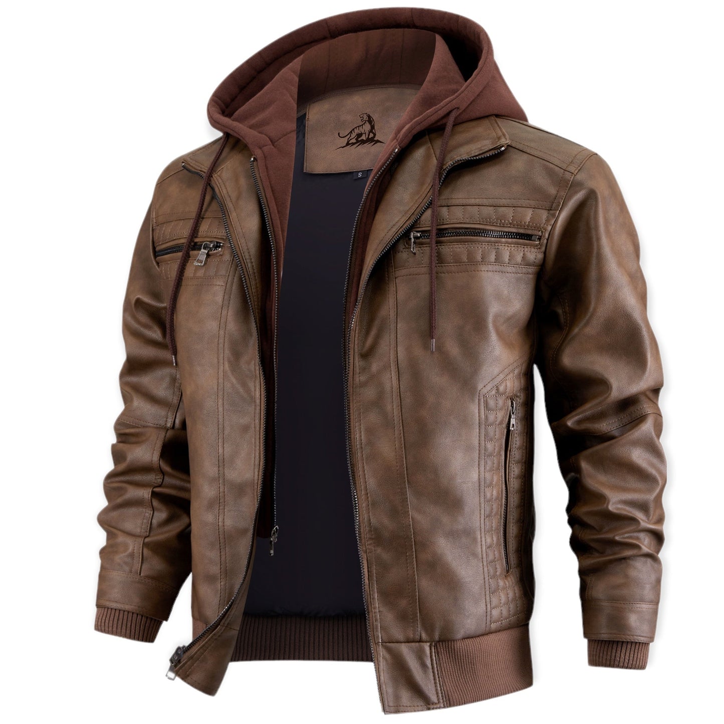 Chaqueta Hombre de Cuero con Capucha y Cremallera
