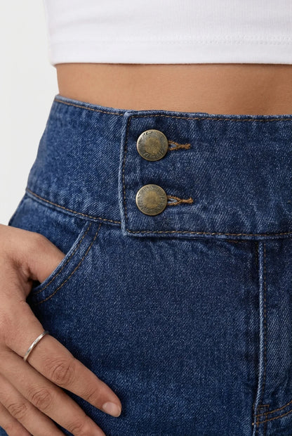 Pantalones Vaqueros Mujer Tiro Alto Corte Ancho