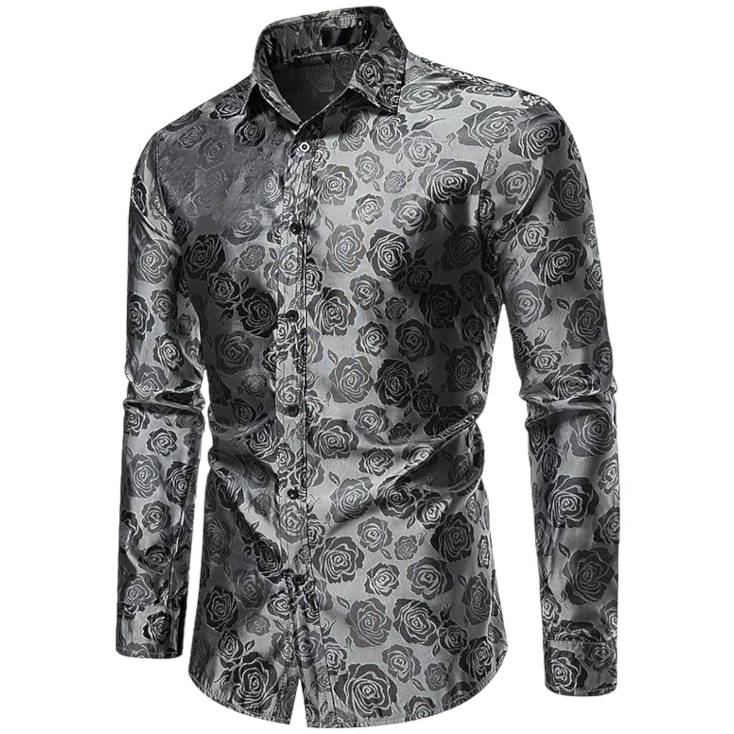 Camisa Hombre Algodón Detalles Florales Manga Larga