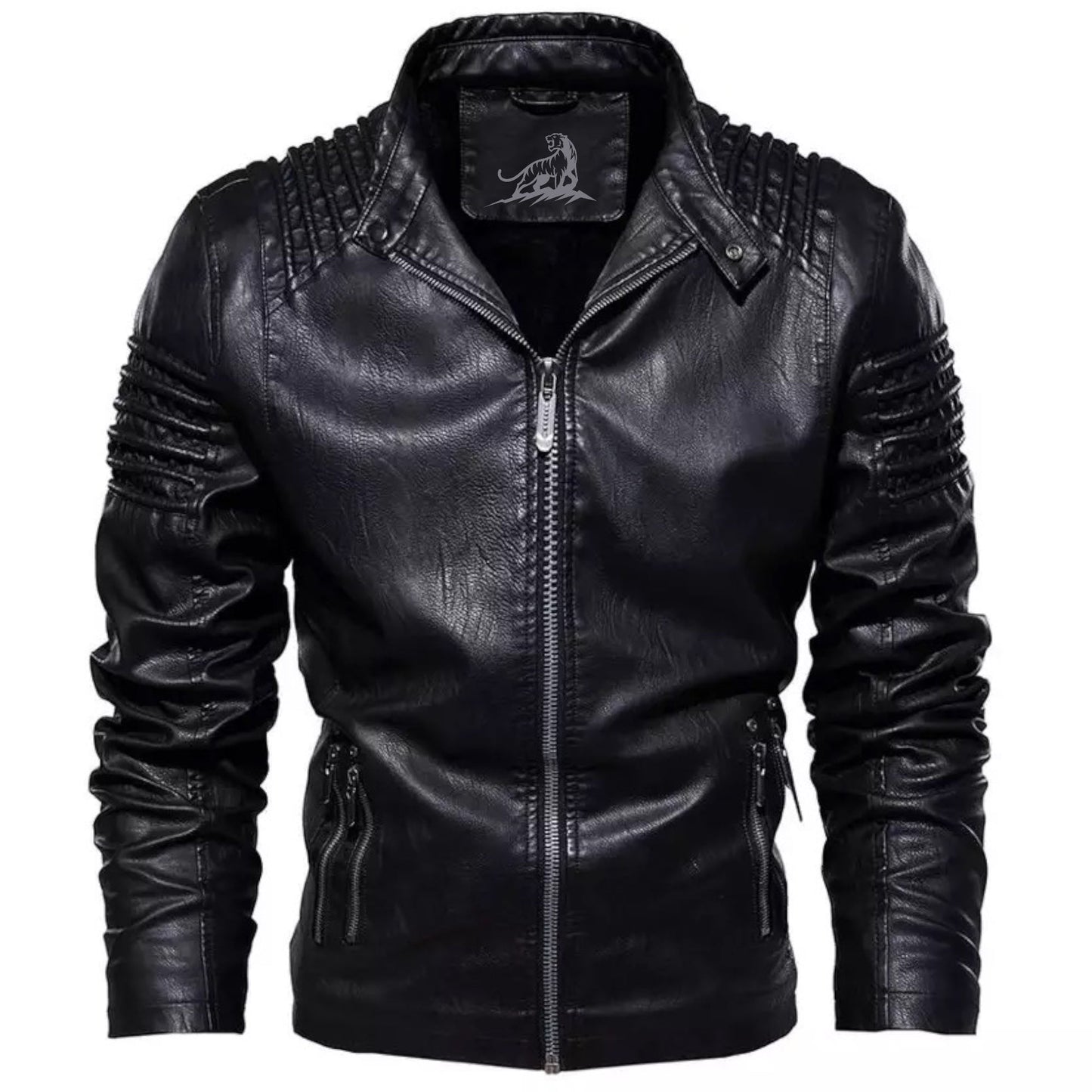 Chaqueta Hombre de Cuero con Cremallera y Bolsillos