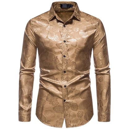 Camisa Hombre Algodón Detalles Florales Manga Larga