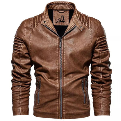 Chaqueta Hombre de Cuero con Cremallera y Bolsillos