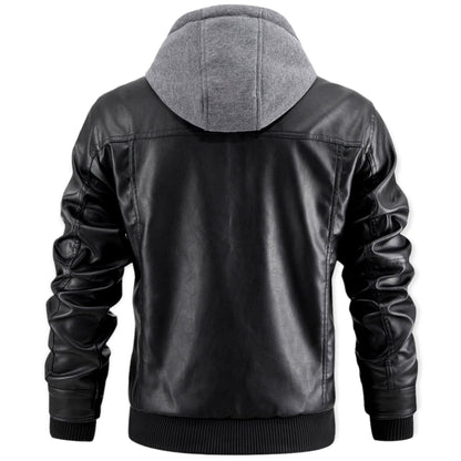 Chaqueta Hombre de Cuero con Capucha y Cremallera
