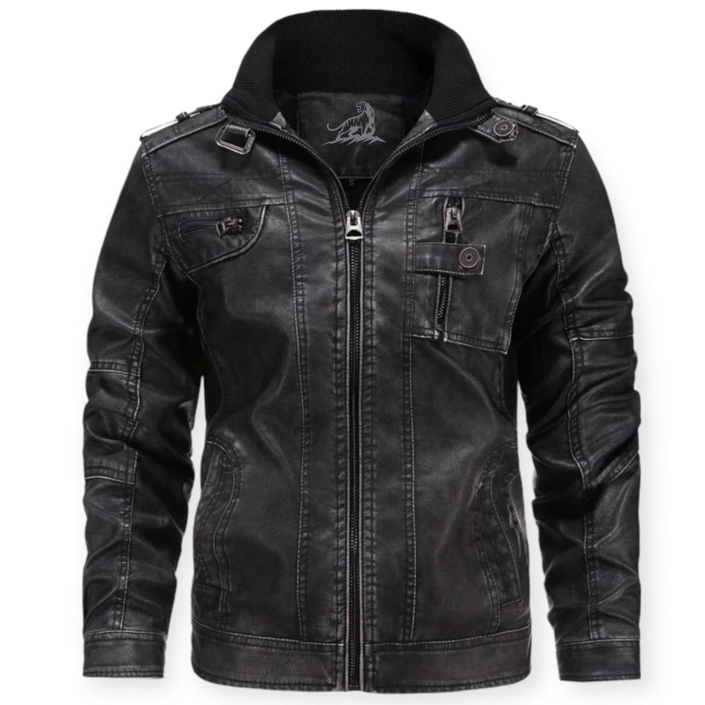 Chaqueta Hombre de Cuero con Cremallera Ajuste Regular