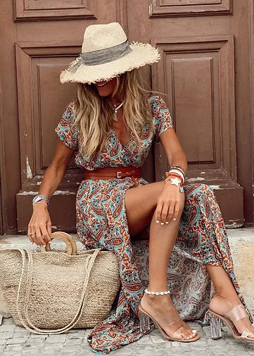 Vestido Maxi Mujer Bohemio Aireado Cinturón Casual