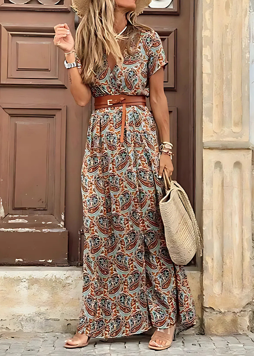 Vestido Maxi Mujer Bohemio Aireado Cinturón Casual