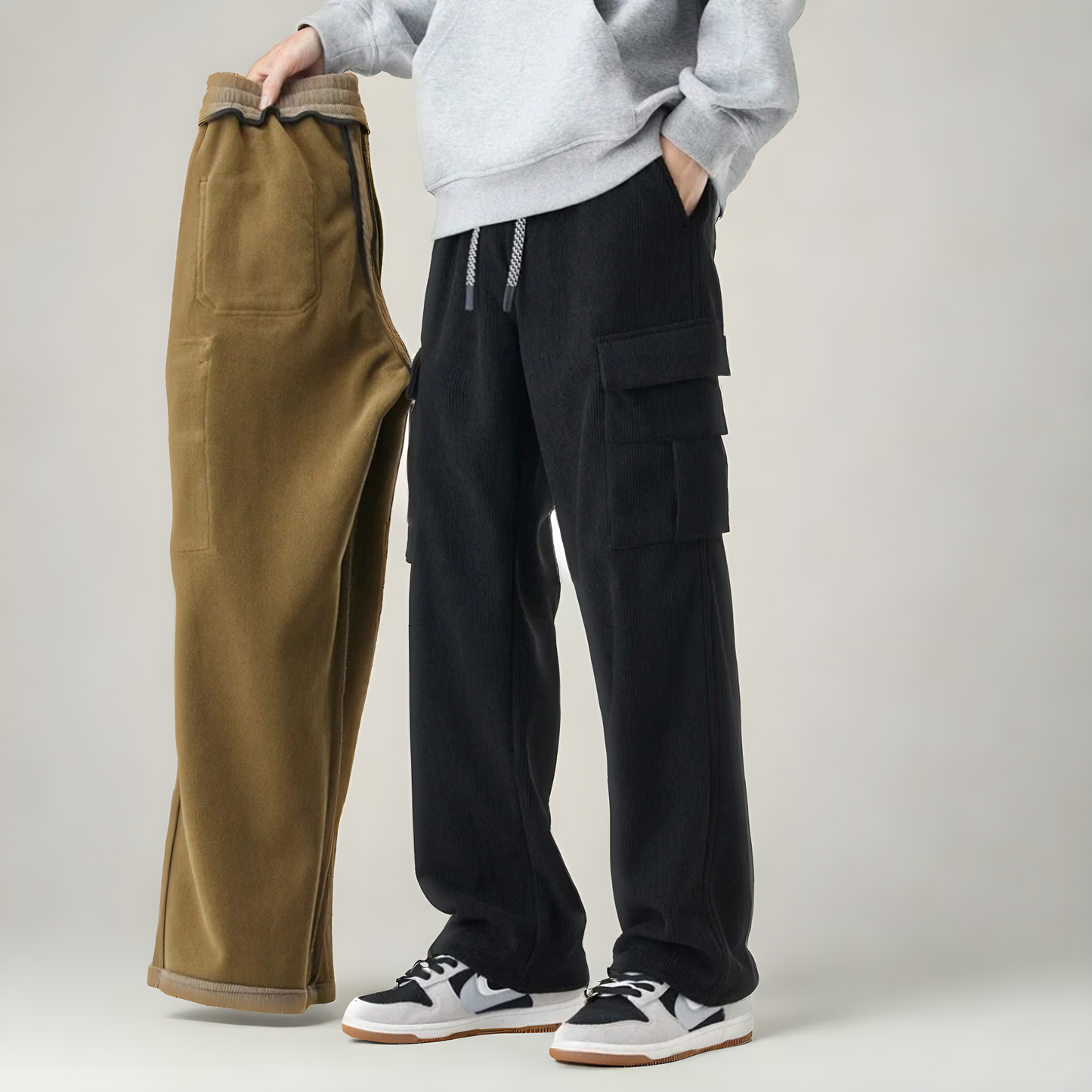 Pantalones cargo hombre de felpa cómodos ajuste regular