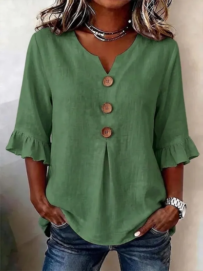 Camisa Mujer Cuello en V Botones Fluida y Comoda