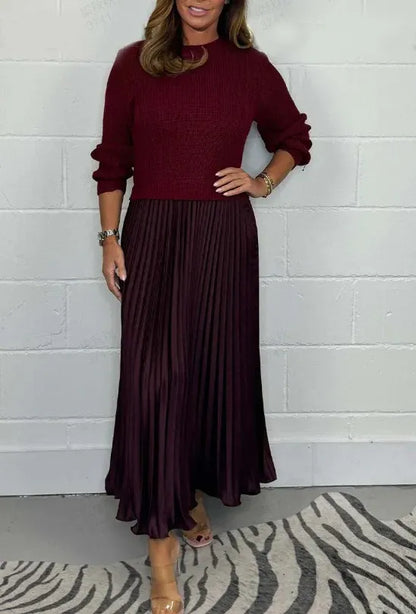 Vestido maxi Mujer de Jersey y Falda Plisada
