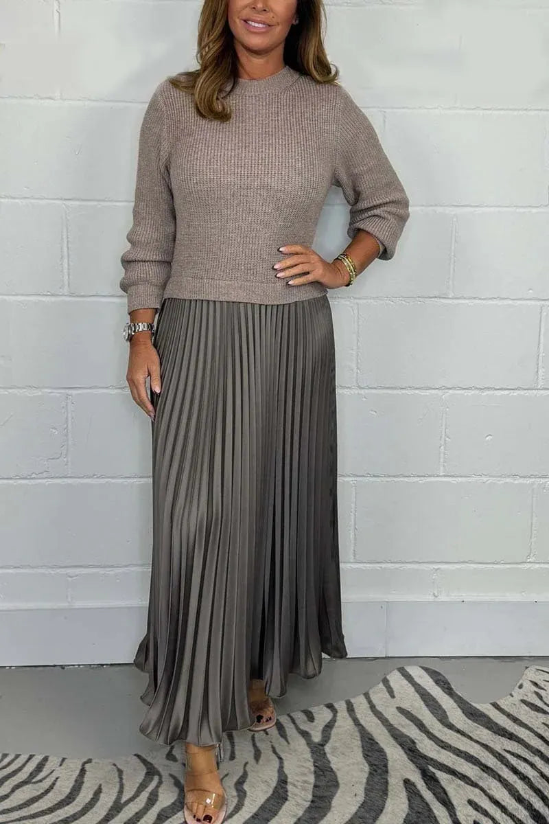 Vestido maxi Mujer de Jersey y Falda Plisada