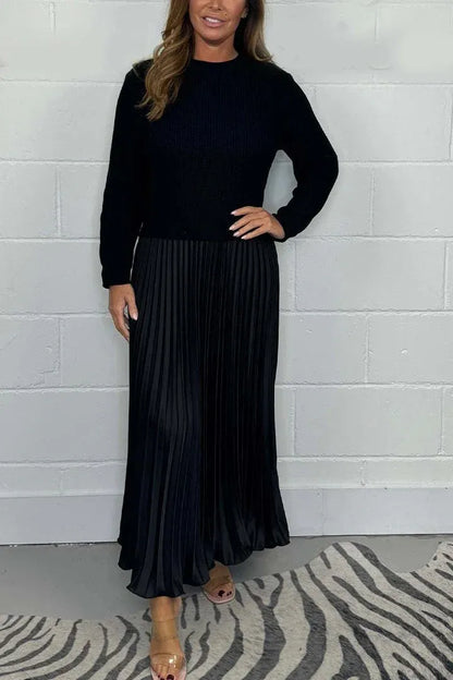 Vestido maxi Mujer de Jersey y Falda Plisada