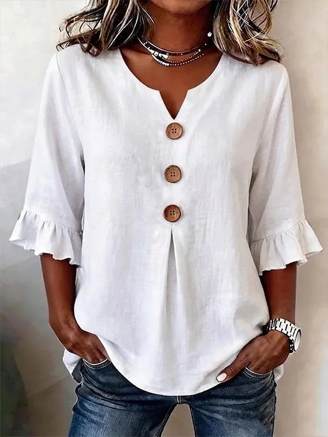 Camisa Mujer Cuello en V Botones Fluida y Comoda - Mavetta
