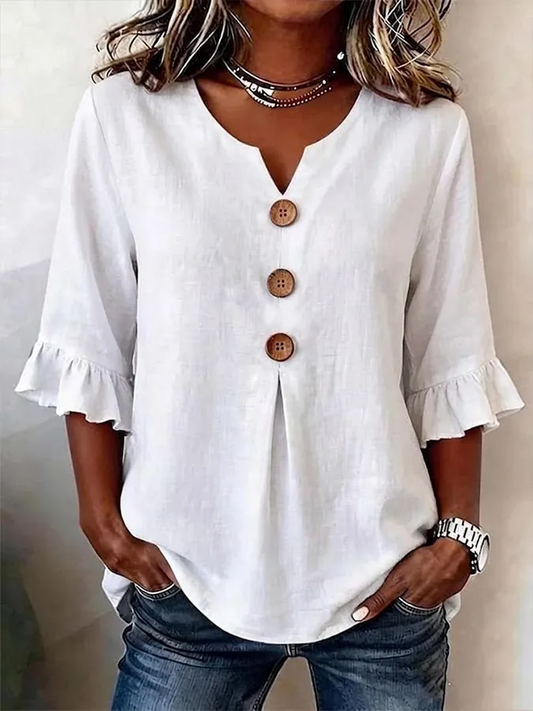 Camisa Mujer Cuello en V Botones Fluida y Comoda - Mavetta