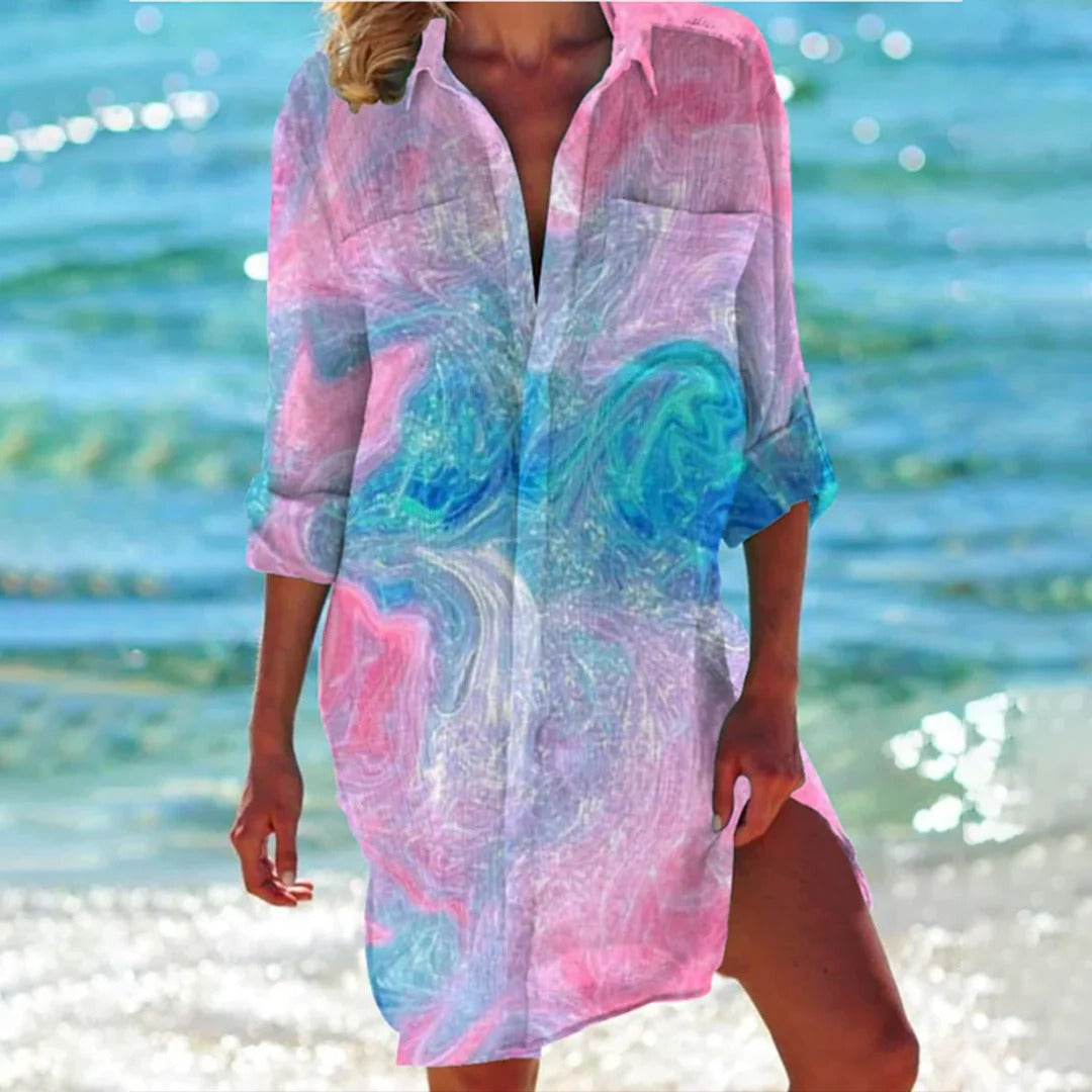 Vestido Camisero Mujer Algodón Manga Regulable Playa