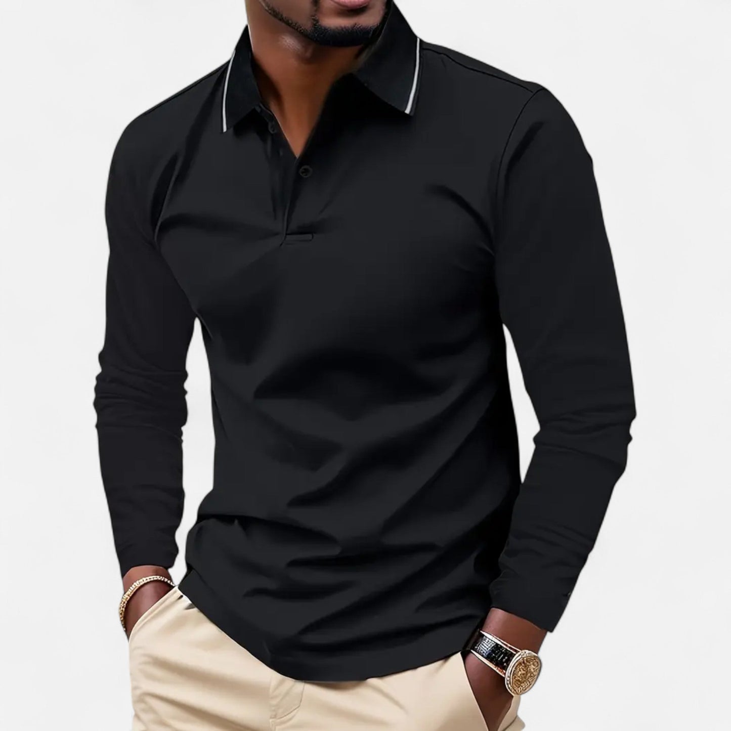 Polo Hombre Algodón Manga Larga Estilo Rugby