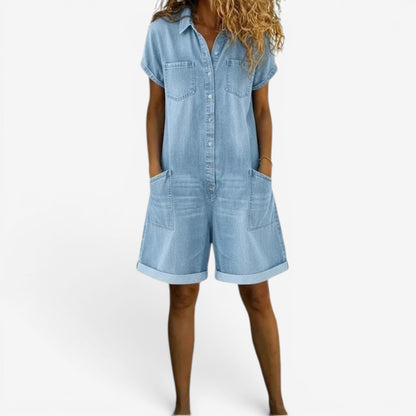 Mono Corto Mujer Denim Bolsillos y Botones Casual