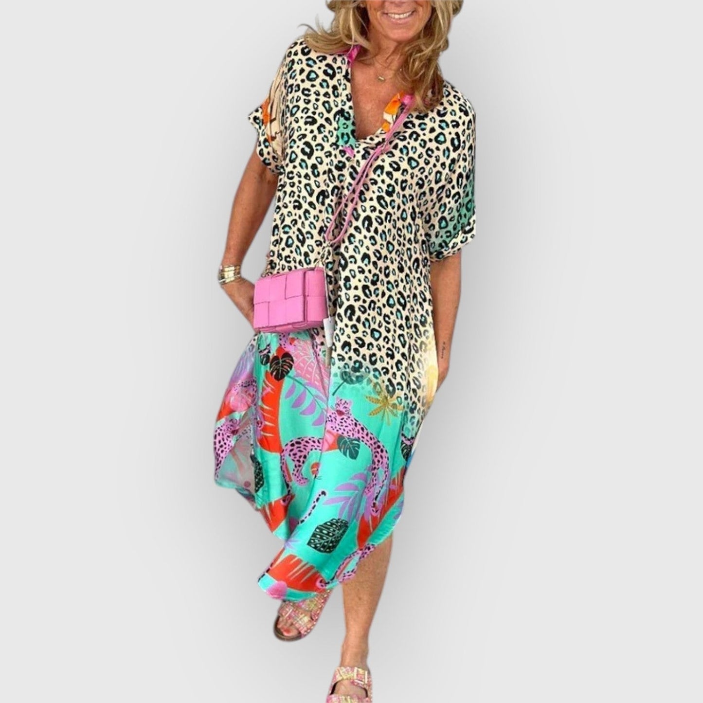 Vestido midi mujer fluido corte relajado