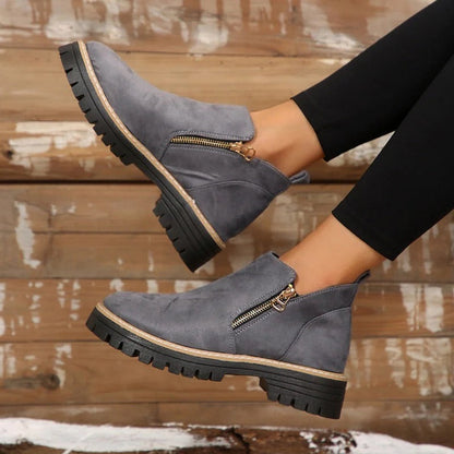 Botines Mujer Puntera Redonda Cremallera Lateral