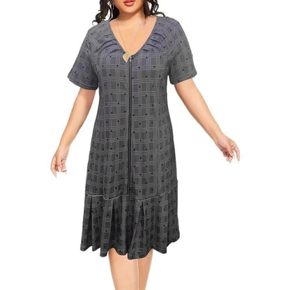 Vestido Mujer de Cuadros Cremallera Bajo Plisado