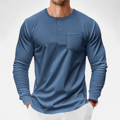Camisa Henley Hombre Algodón Manga Larga Estilo Riviera