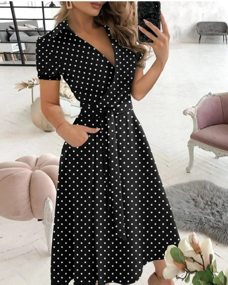 Vestido midi mujer Estampado geométrico Escote en V