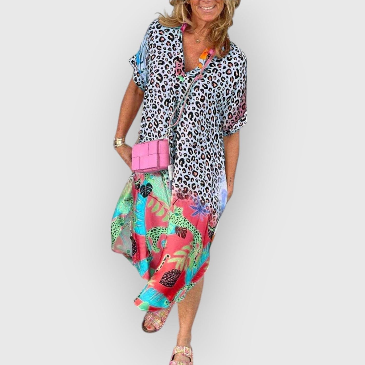 Vestido midi mujer fluido corte relajado