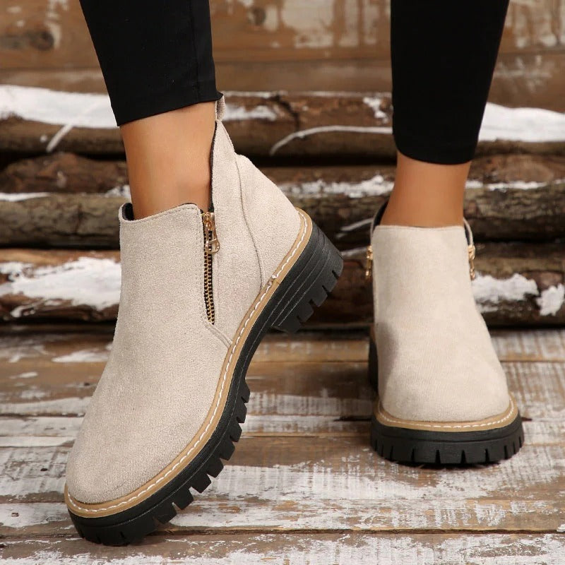 Botines Mujer Puntera Redonda Cremallera Lateral