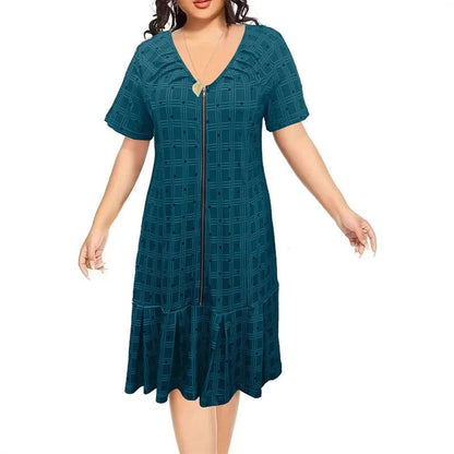Vestido Mujer de Cuadros Cremallera Bajo Plisado