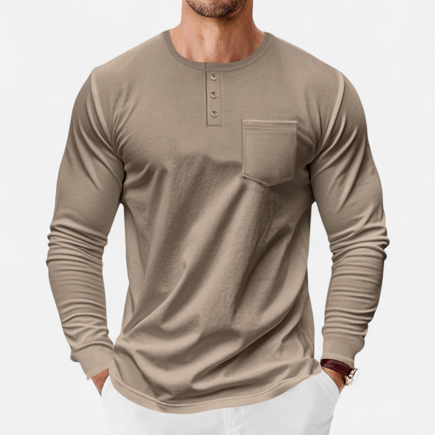 Camisa Henley Hombre Algodón Manga Larga Estilo Riviera