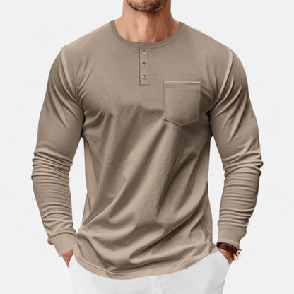 Camisa Henley Hombre Algodón Manga Larga Estilo Riviera