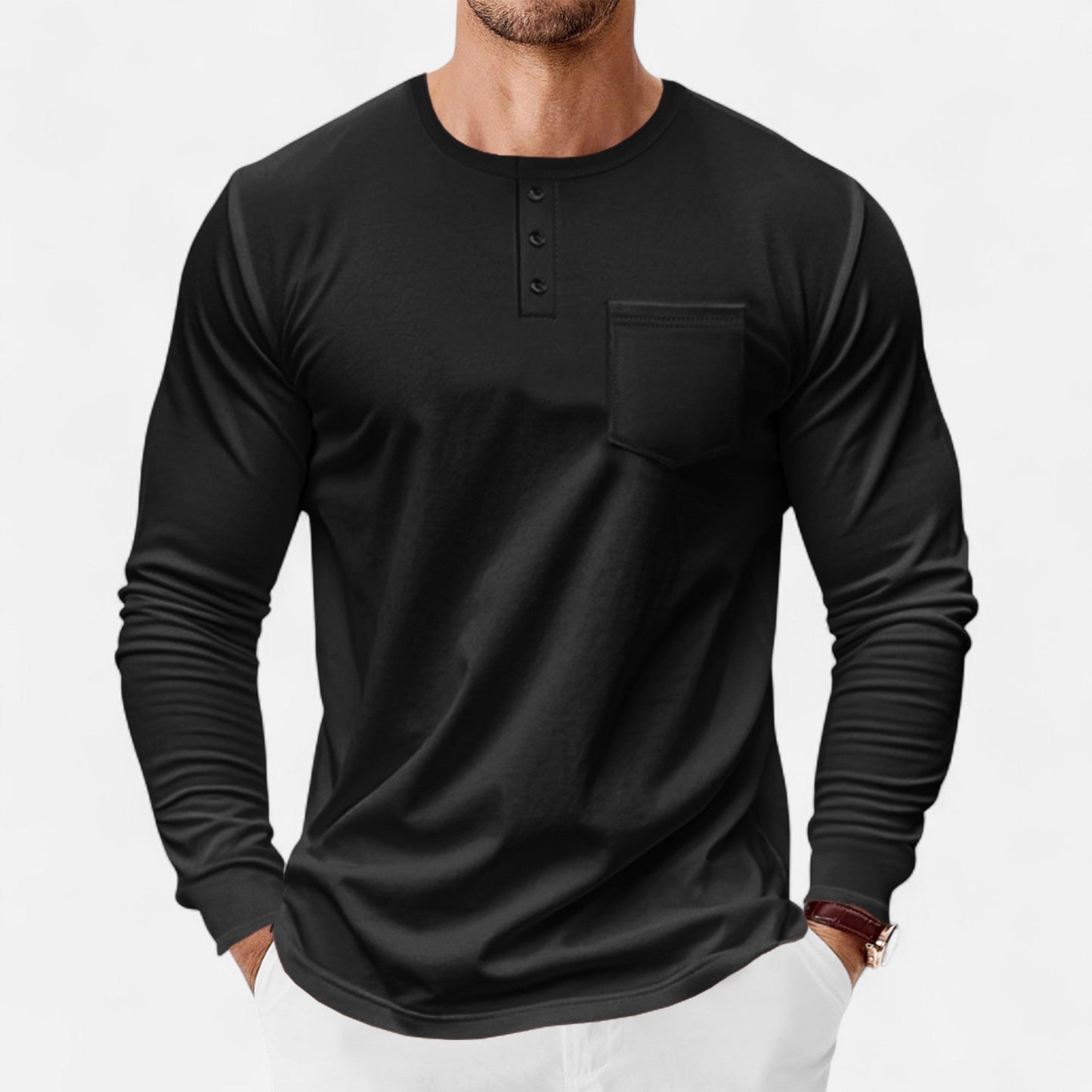 Camisa Henley Hombre Algodón Manga Larga Estilo Riviera - Mavetta