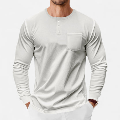 Camisa Henley Hombre Algodón Manga Larga Estilo Riviera