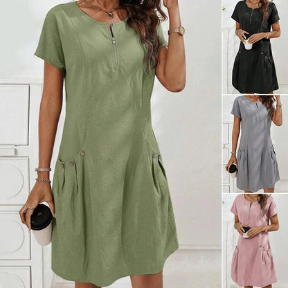 Vestido Mujer con Cremallera y Bolsillos con Botones