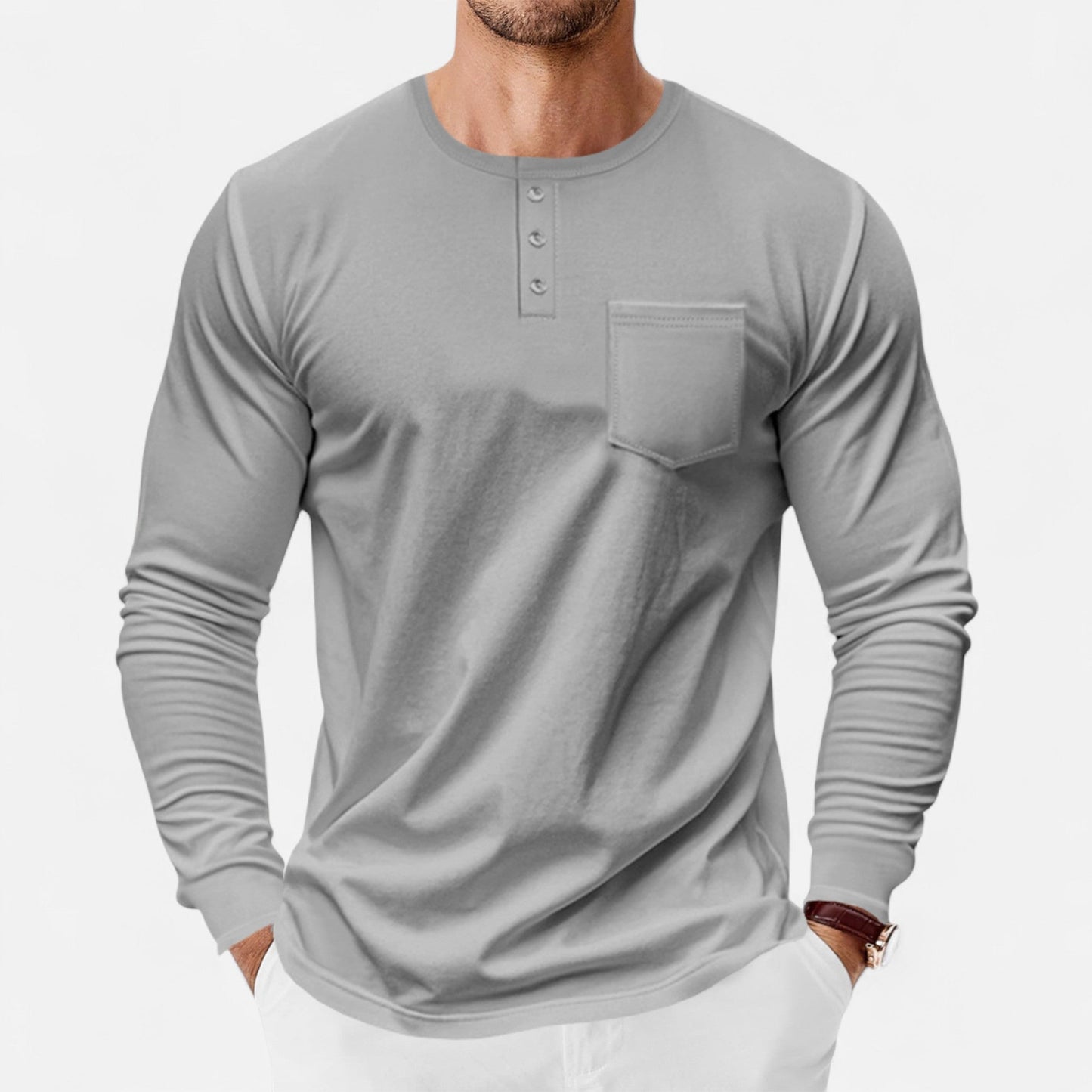 Camisa Henley Hombre Algodón Manga Larga Estilo Riviera
