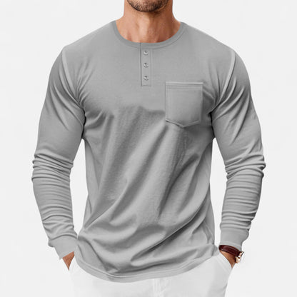 Camisa Henley Hombre Algodón Manga Larga Estilo Riviera