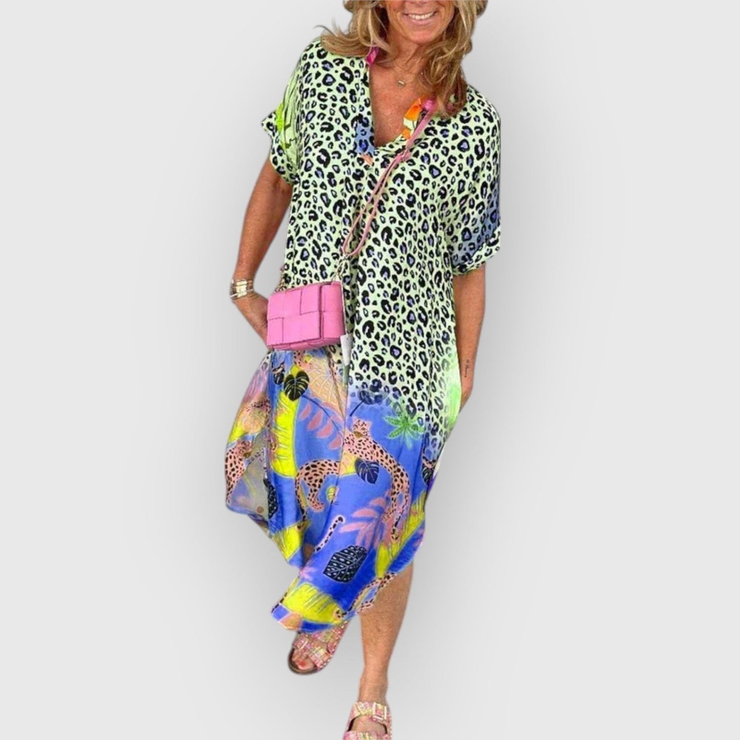 Vestido midi mujer fluido corte relajado