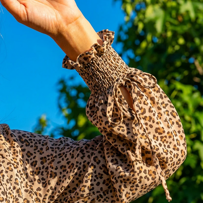 Vestido mini mujer con escote en V manga larga y volantes